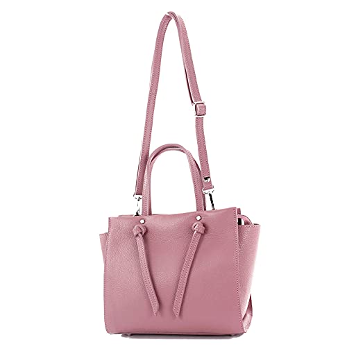 modamoda de - T219 - ital. Damen Henkeltasche Klein aus Leder, Farbe:Altrosa von modamoda de