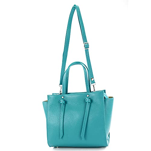 modamoda de - T219 - ital. Damen Henkeltasche Klein aus Leder, Farbe:Türkisblau von modamoda de