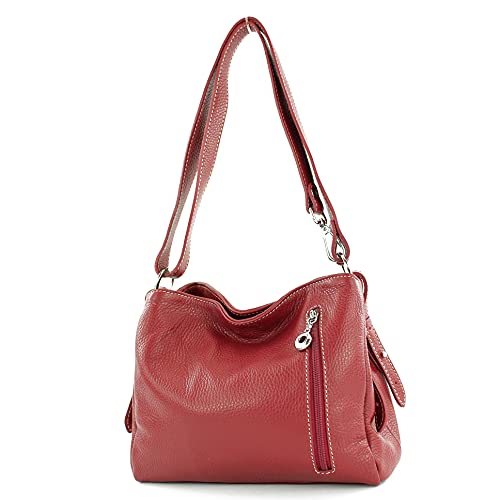 modamoda de T220 Damen Leder Schultertasche Handtasche Klein handmade in Italy, Farbe:Dunkelrot von modamoda de