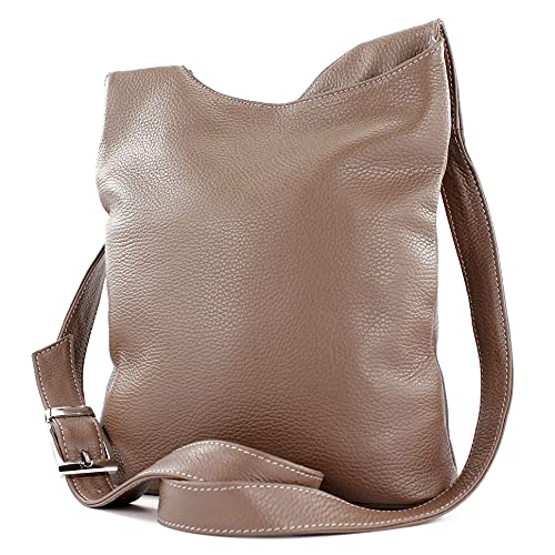 modamoda de - T221 - ital. Umhängetasche Schultertasche Medium aus Leder, Farbe:Blassbraun von modamoda de