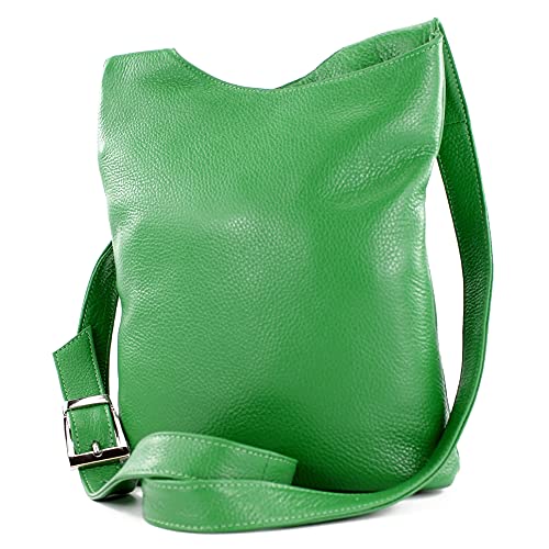 modamoda de - T221 - ital. Umhängetasche Schultertasche Medium aus Leder, Farbe:Blattgrün von modamoda de