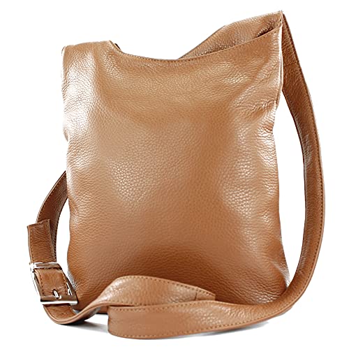 modamoda de - T221 - ital. Umhängetasche Schultertasche Medium aus Leder, Farbe:Cognac von modamoda de