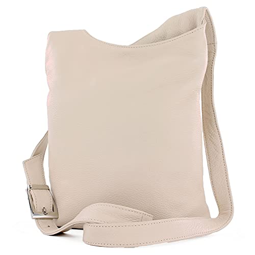 modamoda de - T221 - ital. Umhängetasche Schultertasche Medium aus Leder, Farbe:Creme von modamoda de