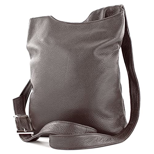 modamoda de - T221 - ital. Umhängetasche Schultertasche Medium aus Leder, Farbe:Dark Chocolate von modamoda de