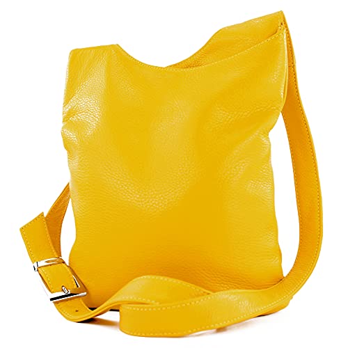 modamoda de - T221 - ital. Umhängetasche Schultertasche Medium aus Leder, Farbe:Maisgelb von modamoda de