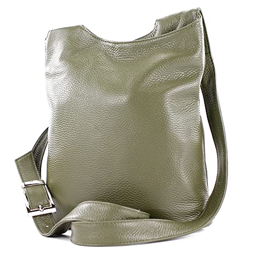 modamoda de - T221 - ital. Umhängetasche Schultertasche Medium aus Leder, Farbe:Olivgrün von modamoda de