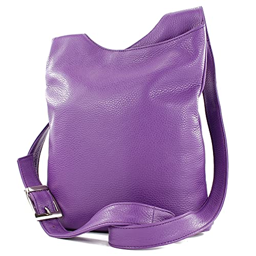 modamoda de - T221 - ital. Umhängetasche Schultertasche Medium aus Leder, Farbe:Purple von modamoda de