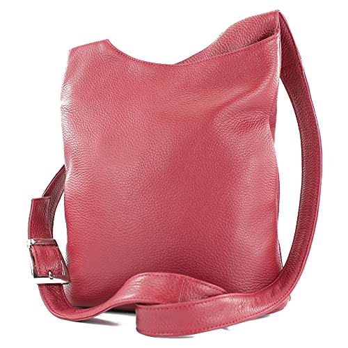 modamoda de - T221 - ital. Umhängetasche Schultertasche Medium aus Leder, Farbe:Rubinrot von modamoda de