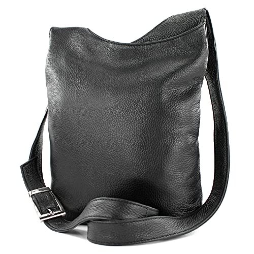 modamoda de - T221 - ital. Umhängetasche Schultertasche Medium aus Leder, Farbe:Schwarz von modamoda de