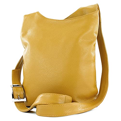 modamoda de - T221 - ital. Umhängetasche Schultertasche Medium aus Leder, Farbe:Senfgelb von modamoda de