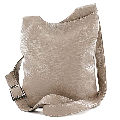 modamoda de - T221 - ital. Umhängetasche Schultertasche Medium aus Leder, Farbe:Taupe von modamoda de