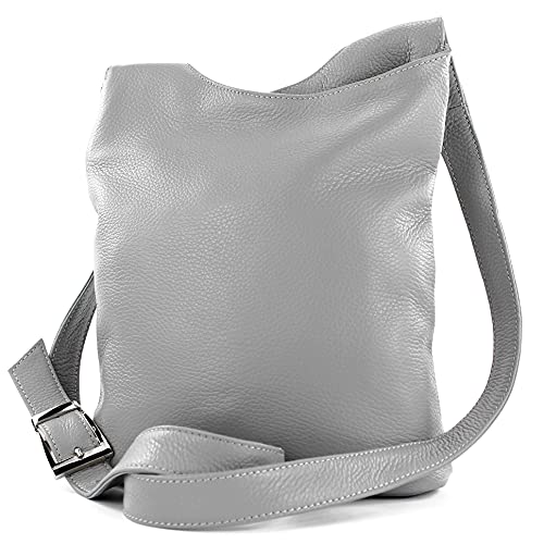 modamoda de - T221 - ital. Umhängetasche Schultertasche Medium aus Leder, Farbe:Telegrau von modamoda de