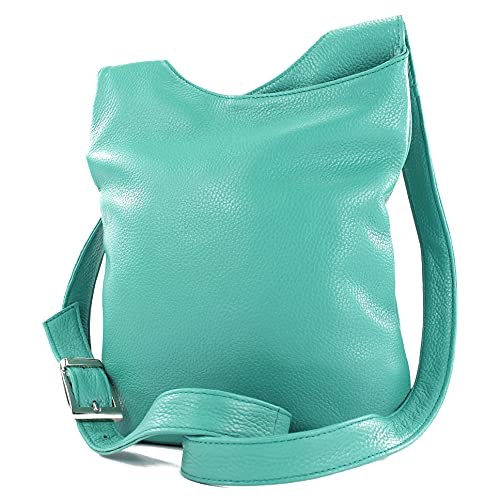 modamoda de - T221 - ital. Umhängetasche Schultertasche Medium aus Leder, Farbe:Türkisgrün von modamoda de