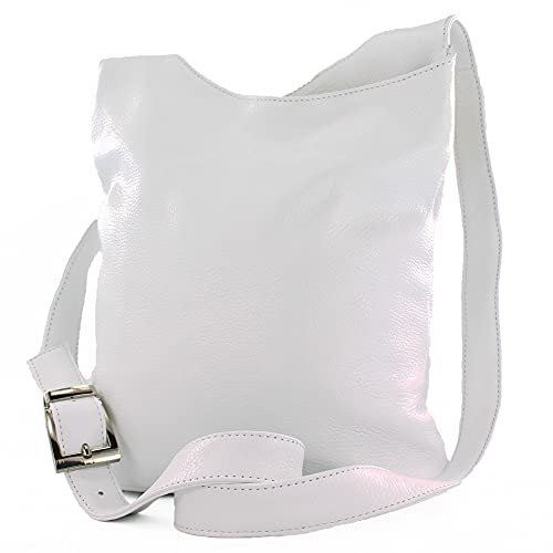 modamoda de - T221 - ital. Umhängetasche Schultertasche Medium aus Leder, Farbe:Weiß von modamoda de