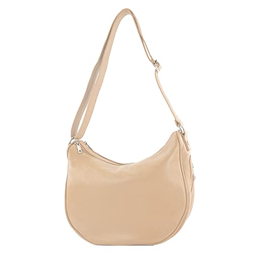 modamoda de - T222 - ital. Umhängetasche Schultertasche aus Leder, Farbe:Beige von modamoda de