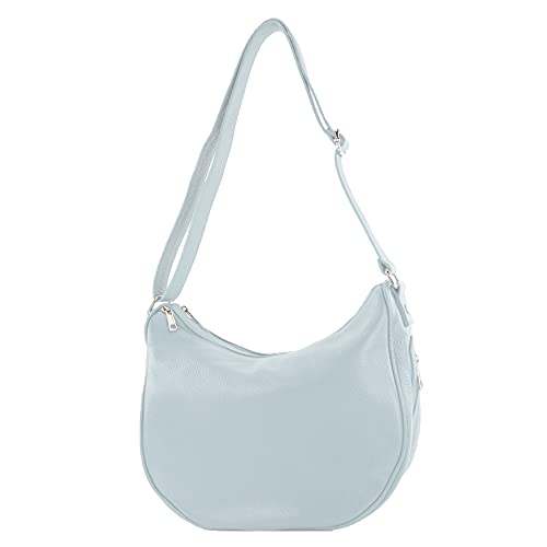 modamoda de - T222 - ital. Umhängetasche Schultertasche aus Leder, Farbe:Eisblau von modamoda de