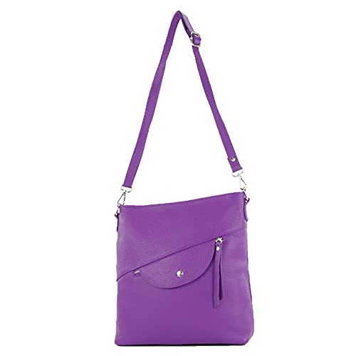 modamoda de - T223 - ital. Umhängetasche Schultertasche Medium aus Leder, Farbe:Purple von modamoda de