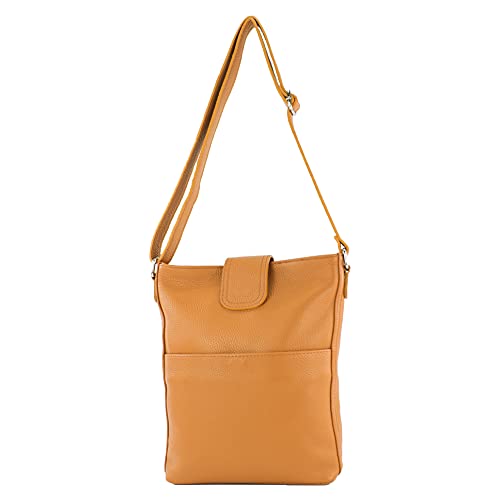 modamoda de - T224 - ital. Umhängetasche Schultertasche Medium aus Leder, Farbe:Cognac von modamoda de