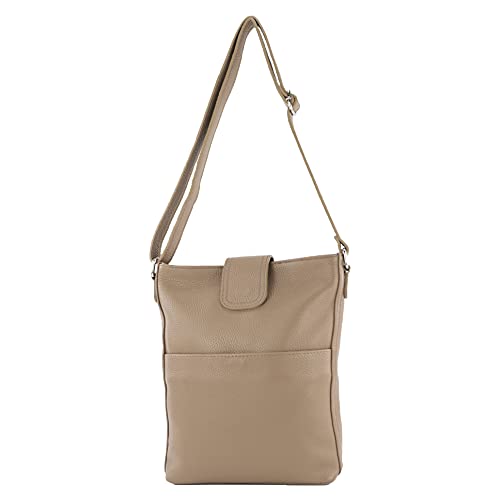 modamoda de - T224 - ital. Umhängetasche Schultertasche Medium aus Leder, Farbe:Taupe von modamoda de