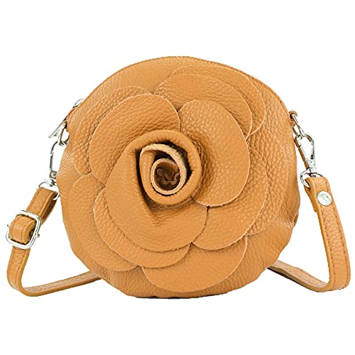 modamoda de T225 Damen Leder Umhängetasche Abendtasche Clutch Blüte Klein handmade in Italy, Farbe:Camel von modamoda de