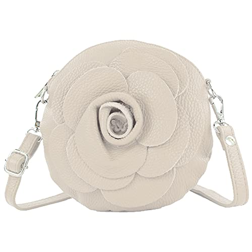 modamoda de T225 Damen Leder Umhängetasche Abendtasche Clutch Blüte Klein handmade in Italy, Farbe:Creme von modamoda de
