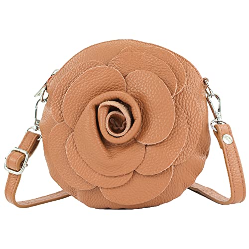 modamoda de T225 Damen Leder Umhängetasche Abendtasche Clutch Blüte Klein handmade in Italy, Farbe:Dunkelcamel von modamoda de
