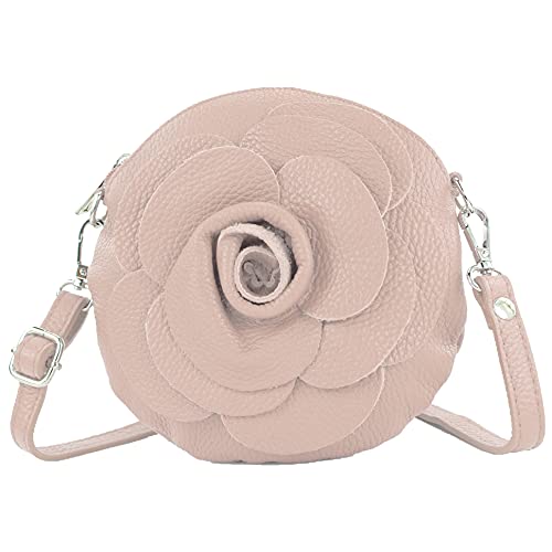 modamoda de T225 Damen Leder Umhängetasche Abendtasche Clutch Blüte Klein handmade in Italy, Farbe:Rosabeige von modamoda de
