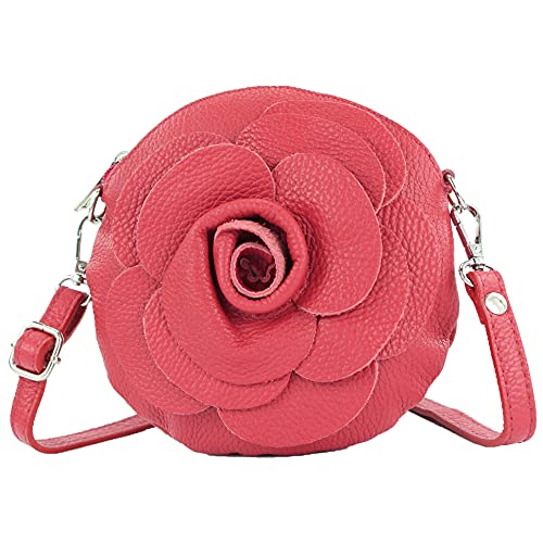 modamoda de T225 Damen Leder Umhängetasche Abendtasche Clutch Blüte Klein handmade in Italy, Farbe:Rubinrot von modamoda de