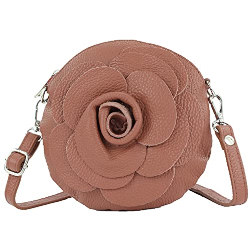 modamoda de T225 Damen Leder Umhängetasche Abendtasche Clutch Blüte Klein handmade in Italy, Farbe:Schokobraun von modamoda de