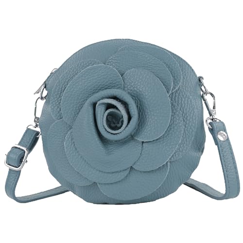 modamoda de T225 Damen Leder Umhängetasche Abendtasche Clutch Blüte Klein handmade in Italy, Farbe:Taubenblau von modamoda de