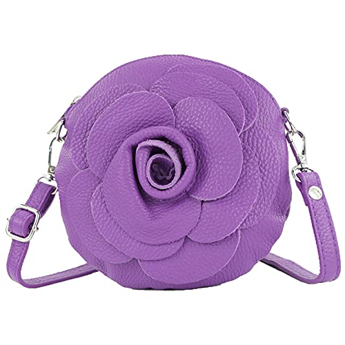 modamoda de - T225 - ital. Umhängetasche Blüte Klein Echtleder, Farbe:Purple von modamoda de