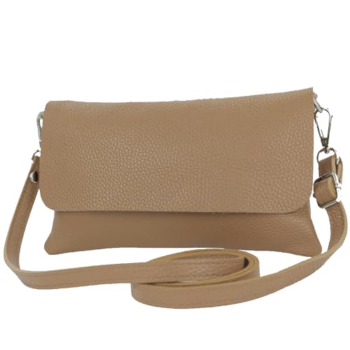 modamoda de - T226 - ital. Leder Clutch Umhängetasche Klein Small, Farbe:Blassbraun von modamoda de