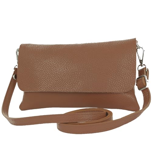 modamoda de - T226 - ital. Leder Clutch Umhängetasche Klein Small, Farbe:Dunkelcamel von modamoda de