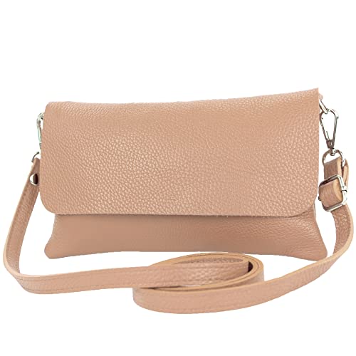 modamoda de - T226 - ital. Leder Clutch Umhängetasche Klein Small, Farbe:Rosabeige dunkel von modamoda de