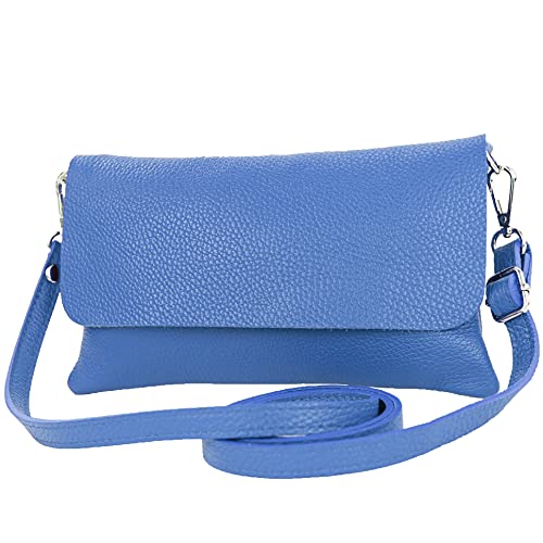 modamoda de - T226 - ital. Leder Clutch Umhängetasche Klein Small, Farbe:Signalblau von modamoda de