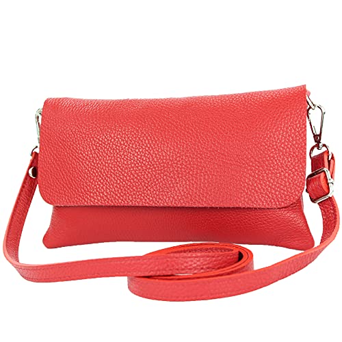 modamoda de - T226 - ital. Leder Clutch Umhängetasche Klein Small, Farbe:Signalrot von modamoda de