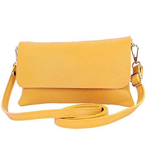 modamoda de - T226 - ital. Leder Clutch Umhängetasche Klein Small, Farbe:Sonnengelb von modamoda de