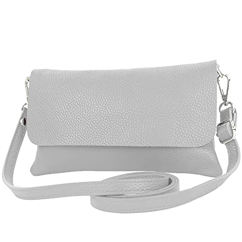 modamoda de - T226 - ital. Leder Clutch Umhängetasche Klein Small, Farbe:Telegrau von modamoda de