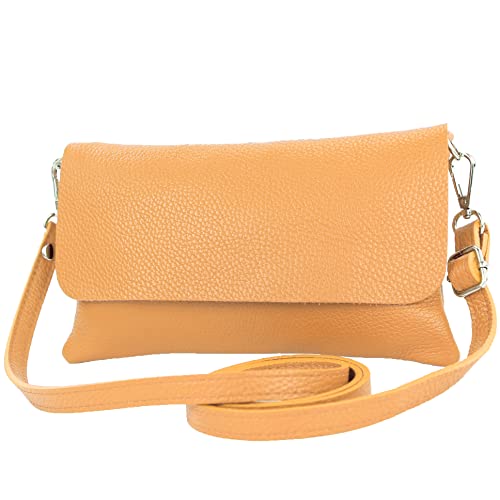 modamoda de T226 Damen Leder Clutch Umhängetasche Abendtasche Small handmade in Italy, Farbe:Camel von modamoda de