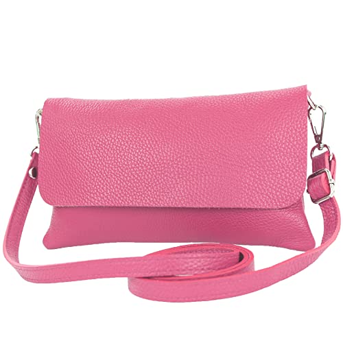 modamoda de T226 Damen Leder Clutch Umhängetasche Abendtasche Small handmade in Italy, Farbe:Candy Pink von modamoda de