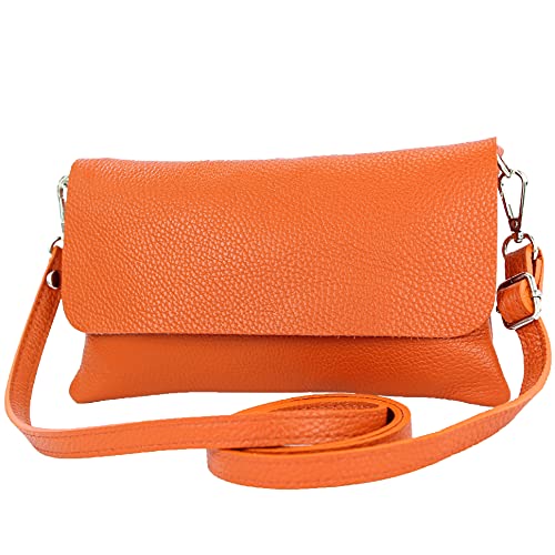 modamoda de T226 Damen Leder Clutch Umhängetasche Abendtasche Small handmade in Italy, Farbe:Orange von modamoda de