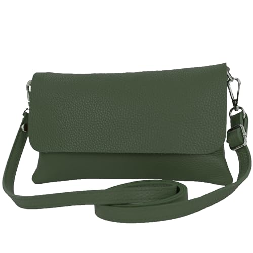 modamoda de - T226 - ital. Leder Clutch Umhängetasche Klein Small, Farbe:Schwarzgrün von modamoda de