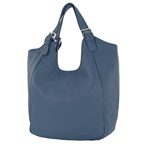 modamoda de T227 Damen Shopper Schultertasche Leder Large handmade in Italy, Farbe:Saphirblau von modamoda de