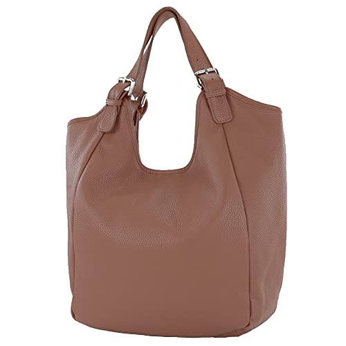 modamoda de T227 Damen Shopper Schultertasche Leder Large handmade in Italy, Farbe:Schokobraun von modamoda de