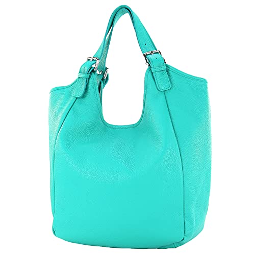 modamoda de T227 Damen Shopper Schultertasche Leder Large handmade in Italy, Farbe:Türkisblau von modamoda de
