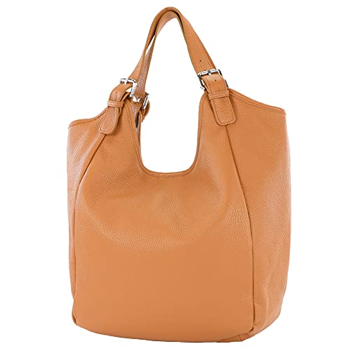 modamoda de T227 Damen Shopper Schultertasche Leder Large handmade in Italy, Farbe:Cognac von modamoda de