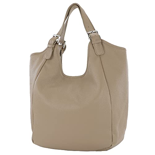 modamoda de T227 Damen Shopper Schultertasche Leder Large handmade in Italy, Farbe:Graubraun von modamoda de