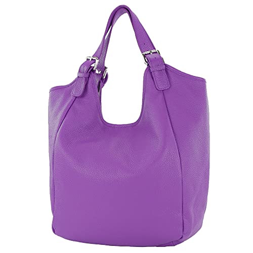 modamoda de - T227 - Ital. Shopper Schultertasche Large aus Leder, Farbe:Purple von modamoda de