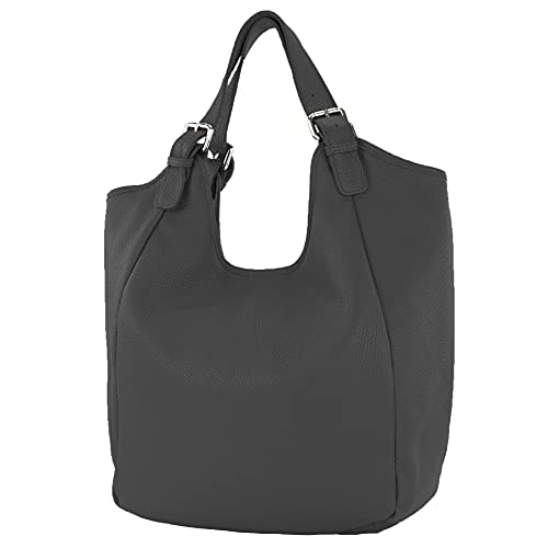 modamoda de T227 Damen Shopper Schultertasche Leder Large handmade in Italy, Farbe:Schwarz von modamoda de