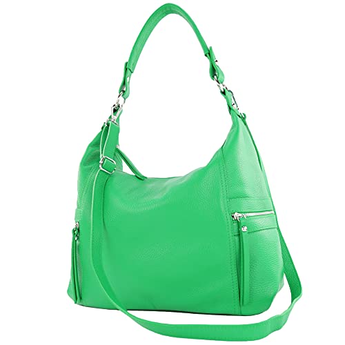 modamoda de T229 Damen Schultertasche Shopper aus Leder Large handmade in Italy, Farbe:Blattgrün von modamoda de